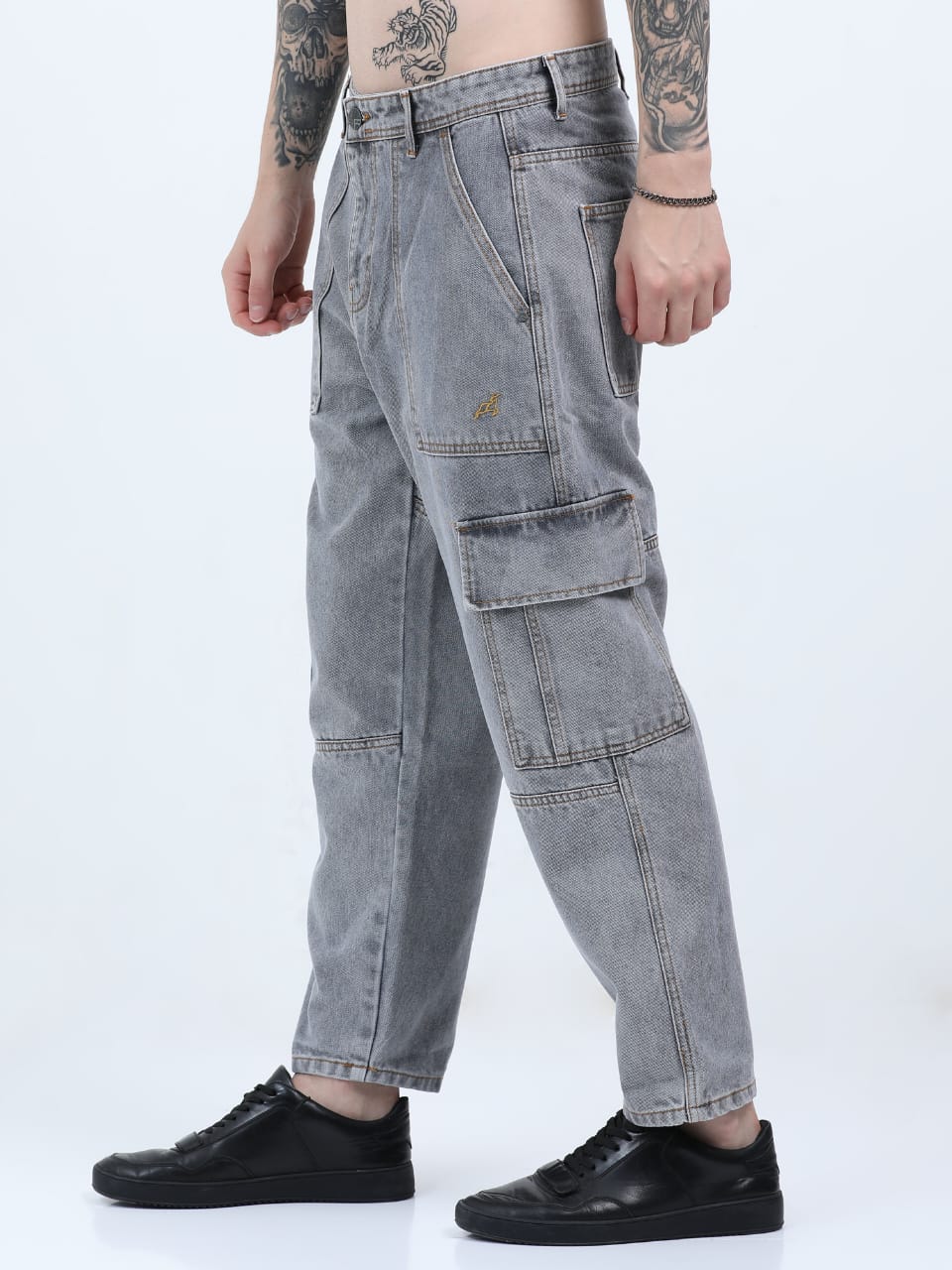 Pure denim dobby mom fit cargo