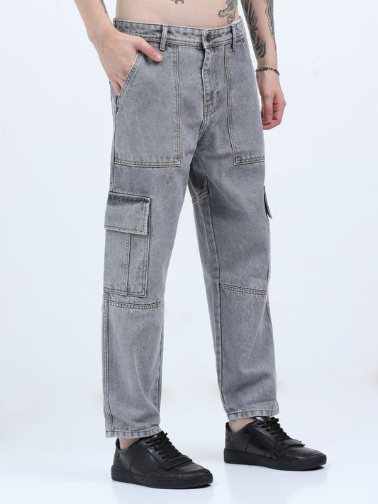 Pure denim dobby mom fit cargo